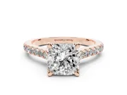 Cushion Cut Hidden Halo Pave Engagement Ring Setting | Claw Prongs | Rose Gold