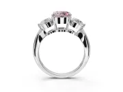 Round Three Stone Engagement Ring Setting for a Fancy Pink Lab-Grown Diamond | Tapered Pave Band | Platinum