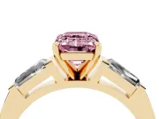 Emerald Cut Three Stone Engagement Ring Setting for a Fancy Pink Lab-Grown Diamond | Tapered Baguettes | Yellow Gold