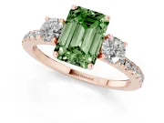 Emerald Cut Three Stone Engagement Ring Setting for a Fancy Green Lab-Grown Diamond | Pave Shoulders | Rose Gold
