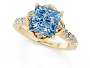 Princess Cut Floral Petal Engagement Ring Setting for a Fancy Blue Lab-Grown Diamond | Petal Accents | Yellow Gold