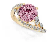 Fancy Pink Round Cut Diamond Solitaire Ring Set in Yellow gold with Pavé Twist Band and Secure Prong Setting