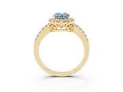 Fancy Blue Oval Cut Diamond Pavé Band Halo Engagement Ring Set in Yellow gold with Prong Setting