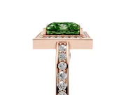Fancy Green Princess Cut Diamond Halo Pavé Split Shank Ring Set in Rose gold with Prong Setting