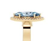 Fancy Blue Marquise Cut Diamond Halo Ring Set in Yellow gold with Pavé-Lined Split Shank Band