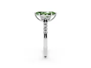 Fancy Green Marquise Cut Diamond Three-Stone Pavé Ring Set in Platinum with Prong Setting