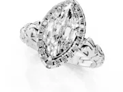 Marquise Filigree Leaf Halo Engagement Ring Setting | Bezel Leaf Accents | Sterling Silver