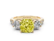 Cushion Cut Three-Stone Engagement Ring Setting for a Fancy Yellow Lab-Grown Diamond | Yellow Gold