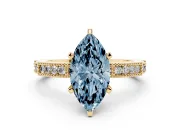 Fancy Blue Marquise Cut Diamond Solitaire Ring Set in Yellow gold with Slim Pavé Band and Prong Setting
