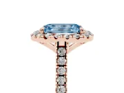 Emerald Cut Halo Engagement Ring Setting for a Fancy Blue Lab-Grown Diamond | Tapered Band | Rose Gold