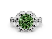 Round Floral Engagement Ring Setting for a Fancy Green Lab-Grown Diamond | Petal Frame | White Gold