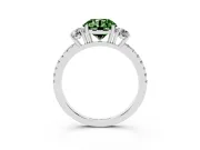 Fancy Green Round Cut Diamond Three-Stone Ring Set in Platinum with Pavé Band and Graduated Sides