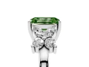 Fancy Green Emerald Cut Diamond Floral Cluster Ring Set in White gold with Marquise Petals and Prong Setting