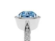 Round Vintage Milgrain Halo Engagement Ring Setting for a Fancy Blue Lab-Grown Diamond | Side Stones and Pave | Platinum