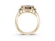 Round Halo Engagement Ring Setting for a Fancy Pink Lab-Grown Diamond | Side Clusters | Yellow Gold