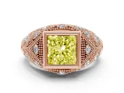 Fancy Yellow Princess Cut Diamond Bezel Ring Set in Rose gold with Milgrain Accent Band
