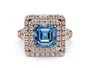 Asscher Cut Halo Split Shank Engagement Ring Setting for a Fancy Blue Lab-Grown Diamond | Pavé Strands | Rose Gold