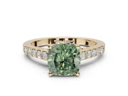 Cushion Cut Pavé Solitaire Engagement Ring Setting for a Fancy Green Lab-Grown Diamond | Crossover Gallery | Yellow Gold