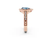 Fancy Blue Pear Cut Diamond Halo Ring Set in Rose gold with Round Accent Halo, Pavé Band and Prong Setting