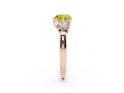 Fancy Yellow Heart Cut Diamond Three-Stone Ring Set in Rose gold with Bold Center and Classic Band