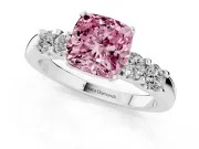 Fancy Pink Cushion Cut Diamond Five-Stone Prong Set Engagement Ring Set in Platinum with Channel Band