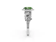 Fancy Green Oval Cut Diamond Halo Ring Set in Silver with Milgrain Pavé Band and Prong Setting