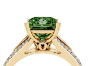 Princess Cut Split Shank Engagement Ring Setting for a Fancy Green Lab-Grown Diamond | Pave Band | Yellow Gold