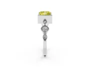 Fancy Yellow Princess Cut Diamond Vintage-Inspired Milgrain Ring Set in White gold with Marquise Stations of Round Accents