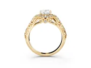 Oval Hidden Halo Filigree Engagement Ring Setting | Pavé Shoulders | Yellow Gold