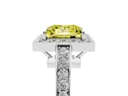 Fancy Yellow Princess Cut Diamond Halo Pavé Engagement Ring Set in Platinum with Bezel Setting