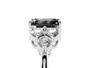 Fancy Black Emerald Cut Diamond Solitaire Ring Set in Platinum with Cluster Accents on Each Side