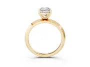 Cushion Cut Diamond Solitaire Engagement Ring Set in Yellow gold with Flat Band and Prong Setting