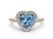 Fancy Blue Heart Cut Diamond Halo Ring Set in Rose gold with Pavé-Setting Band and Open Prong Center