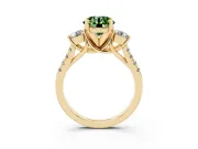 Round Three-Stone Engagement Ring Setting for a Fancy Green Lab-Grown Diamond | Yellow Gold