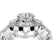 Round Vintage Floral Halo Engagement Ring Setting | Engraved Milgrain Band | Platinum