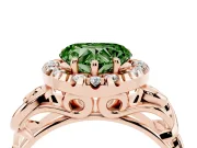 Fancy Green Heart Cut Diamond Halo Ring Set in Rose gold with Scrollwork Band and Prong Setting