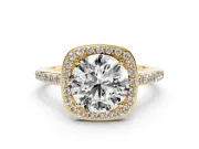 Round Pavé Halo Engagement Ring Setting | Yellow Gold