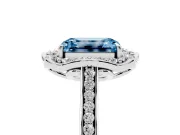 Emerald Cut Petal Tip Halo Engagement Ring Setting for a Fancy Blue Lab-Grown Diamond | Pavé Band | Sterling Silver