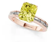 Fancy Yellow Radiant Cut Diamond Solitaire Ring Set in Rose gold with Channel-Set Baguette Band and Prong Setting