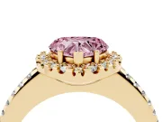 Heart-Shaped Pave Halo Engagement Ring Setting for a Fancy Pink Lab-Grown Diamond | Pave Band | Yellow Gold