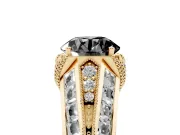 Fancy Black Round Cut Diamond Vintage-Inspired Milgrain Ring Set in Yellow gold with Accent Split Shank