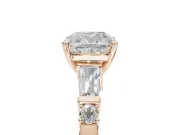 Cushion Cut Tapered Baguette Engagement Ring Setting | Bar Set Sides | Rose Gold