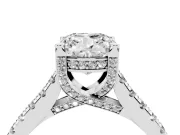 Cushion Cut Hidden Halo Pave Engagement Ring Setting | Claw Prongs | Platinum