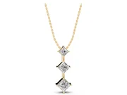 Princess Cut Lab-Grown Diamond Three-Stone Pendant Necklace | Set on Point | Yellow Gold