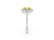 Fancy Yellow Radiant Cut Diamond Cluster Ring Set in White gold with Beaded Band