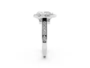 Pear Cut Diamond Halo Solitaire Ring Set in Platinum with Pavé Band and Bezel Setting