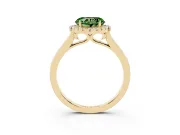 Fancy Green Heart Cut Halo Round Diamond Solitaire Ring Set in Yellow gold with Pavé Band and Prong Setting