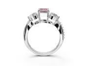 Emerald Cut Three Stone Engagement Ring Setting for a Fancy Pink Lab-Grown Diamond | Tapered Pave Band | White Gold