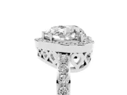 Heart Cut Diamond Halo Ring Set in Platinum with Pavé-Setting Band and Open Prong Center