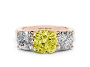 Cushion Cut Three Stone Engagement Ring Setting for a Fancy Yellow Lab-Grown Diamond | Basket Prong Heads | Rose Gold